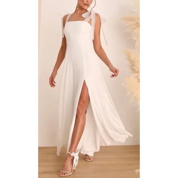 Lulus Dresses & Skirts - Lulus NWT Radiant Romance White Tie-Strap Maxi Dress Lined Chiffon Wedding Large